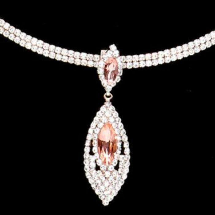 Peach Marquise Stone Accented Rhinestone Choker Necklace Set Sparkle Armand