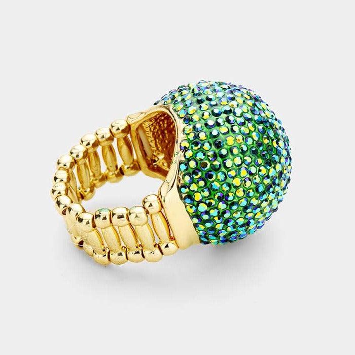 Abalone Green Pave Dome Gold Stretch Ring