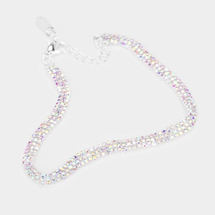 Anklet Abalone Rhinestone Silver Tennis