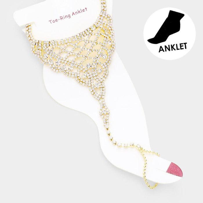 Anklet Round Clear Rhinestone Gold Net Toe Ring