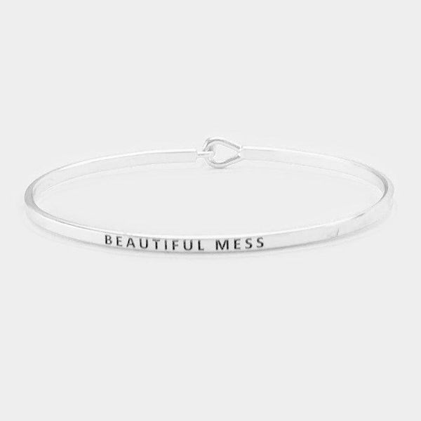 "BEAUTIFUL MESS" Thin Silver Metal Hook Bracelet