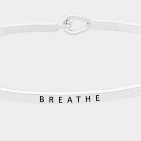 "BREATHE" Thin Silver Metal Hook Bracelet