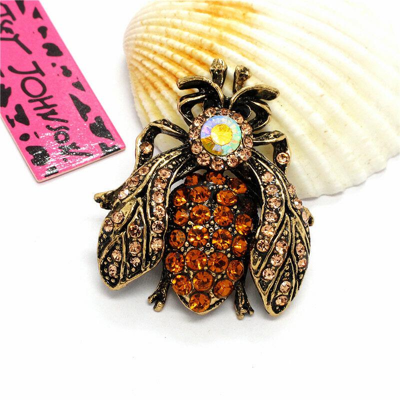 Betsey Johnson Bee Honeybee Champagne Inlaid Crystals Brooch Pin-Brooch-SPARKLE ARMAND