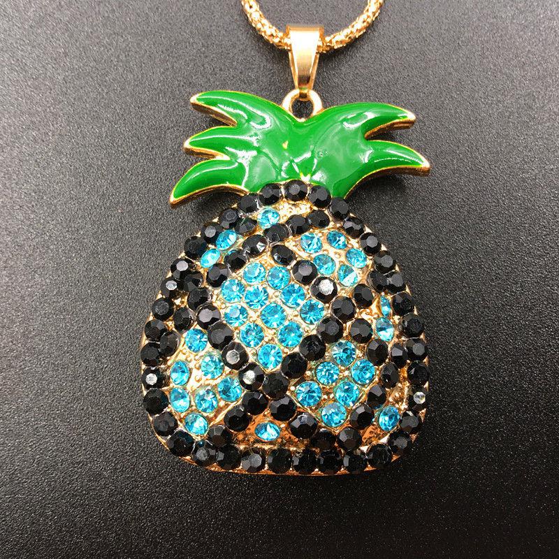 Betsey Johnson Blue & Black Crystal Pineapple Gold Necklace-Necklace-SPARKLE ARMAND