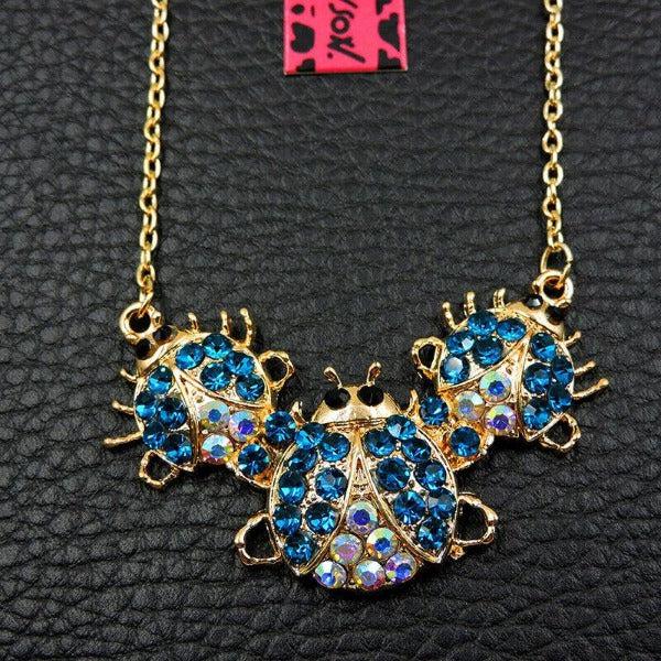 Betsey Johnson Blue Ladybug Crystal Rhinestone Necklace-Necklace-SPARKLE ARMAND