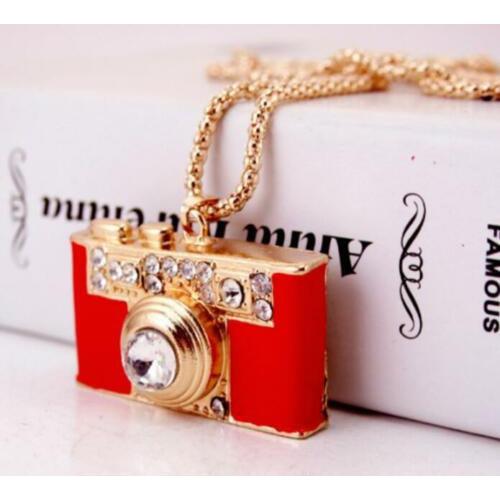 Betsey Johnson Camera Photography Crystal Red Enamel Necklace-Necklace-SPARKLE ARMAND