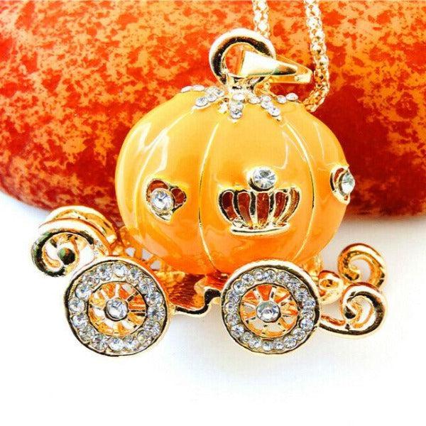 Betsey Johnson Carriage Orange Enamel Pendant Necklace-Necklace-SPARKLE ARMAND