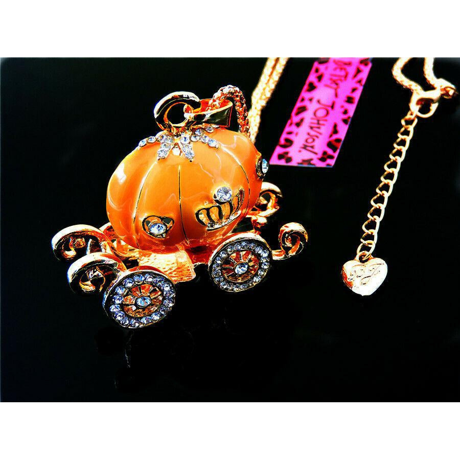 Betsey Johnson Carriage Orange Enamel Pendant Necklace-Necklace-SPARKLE ARMAND