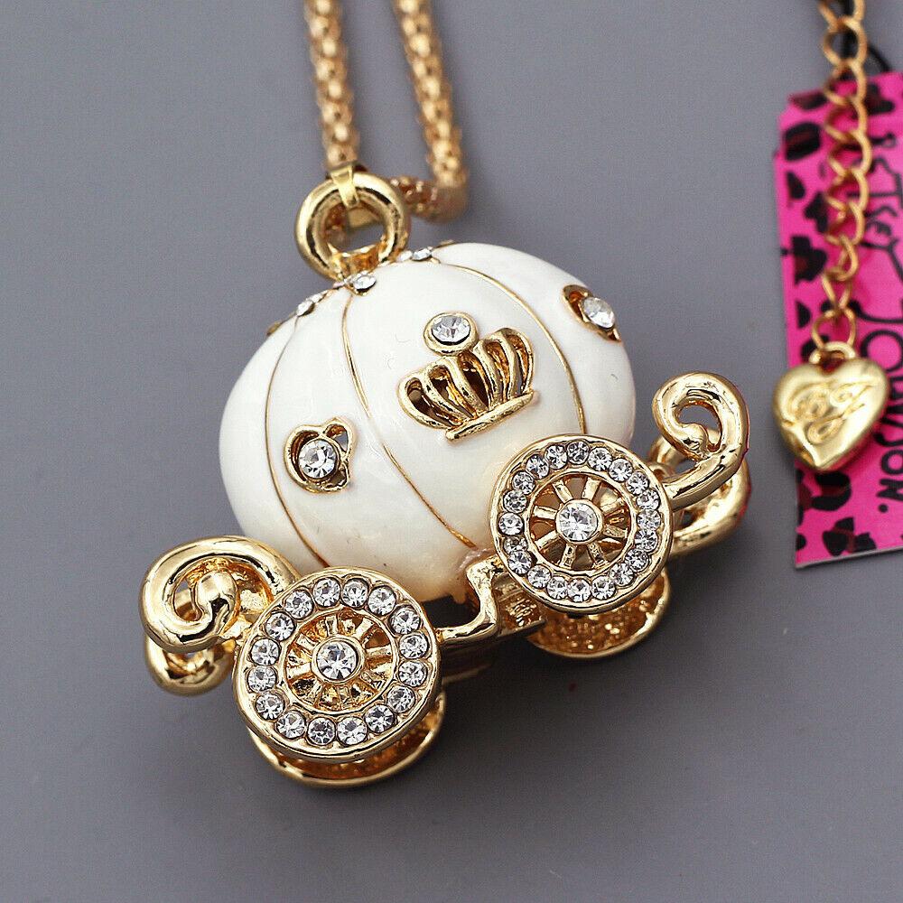 Betsey Johnson Carriage White Enamel Pendant Necklace-Necklace-SPARKLE ARMAND