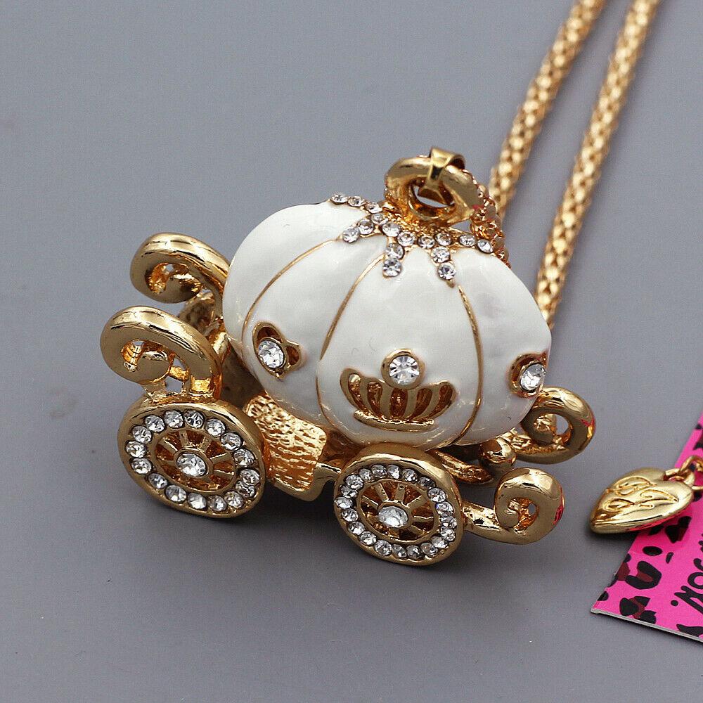 Betsey Johnson Carriage White Enamel Pendant Necklace-Necklace-SPARKLE ARMAND