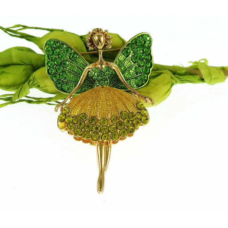 Betsey Johnson Fairy Angel Green Rhinestone Wings Brooch Pin-Brooch-SPARKLE ARMAND