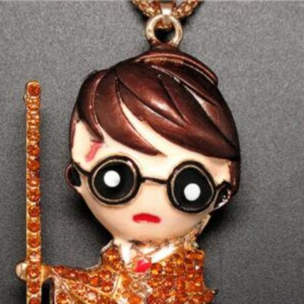 Betsey Johnson Girl With Magic Broom Yellow Rhinestone Pendant Necklace-Necklace-SPARKLE ARMAND