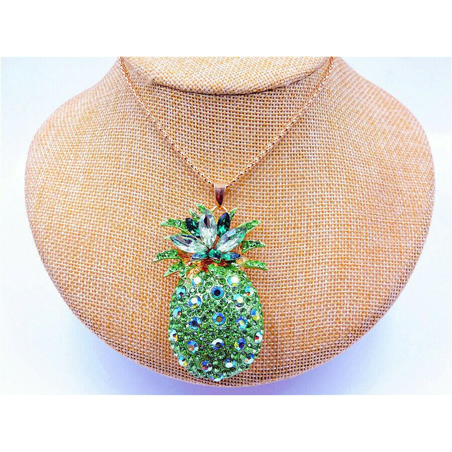 Betsey Johnson Green Crystal Pineapple Gold Pendant Necklace-Necklace-SPARKLE ARMAND