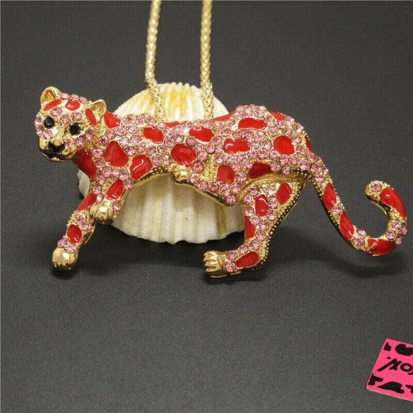 Betsey Johnson Leopard Cheetah Pink & Red Crystal Necklace-Necklace-SPARKLE ARMAND