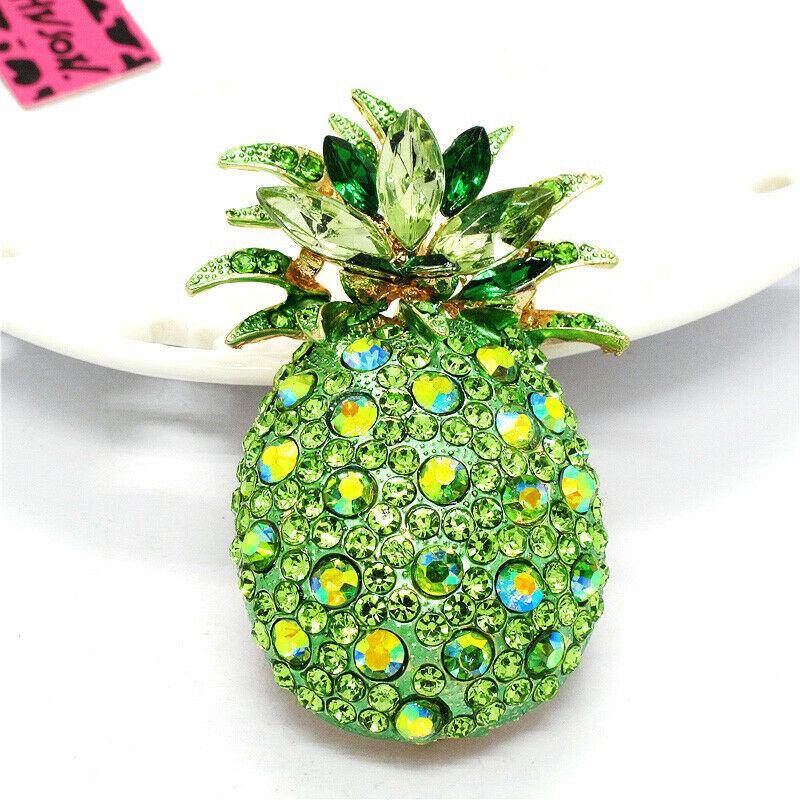 Betsey Johnson Pineapple Green Crystals Necklace or Brooch-Necklace-SPARKLE ARMAND