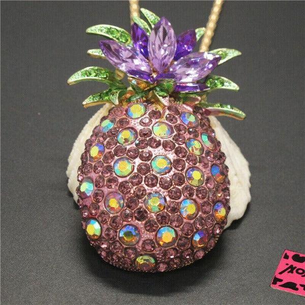 Betsey Johnson Pineapple Purple Crystals Gold Pendant Necklace-Necklace-SPARKLE ARMAND