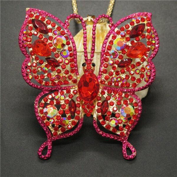 Betsey Johnson Pink Butterfly Rhinestone Large Gold Necklace-Necklace-SPARKLE ARMAND