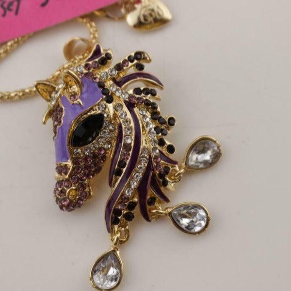 Betsey Johnson Purple Horse Head Crystal Rhinestone Gold Necklace-Necklace-SPARKLE ARMAND