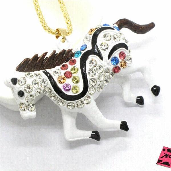 Betsey Johnson Stallion Horse White Enamel Gold Tone Necklace-Necklace-SPARKLE ARMAND