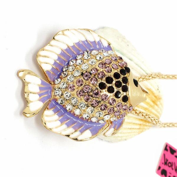 Betsey Johnson Tropical Fish Purple & White Enamel Necklace-Necklace-SPARKLE ARMAND