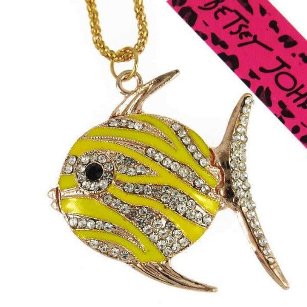 Betsey Johnson Yellow Enamel Fish Rhinestone Pendant Necklace-Necklace-SPARKLE ARMAND