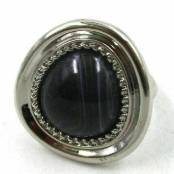 Black Faux Stone Silver Tone Ring Size 10-Ring-SPARKLE ARMAND