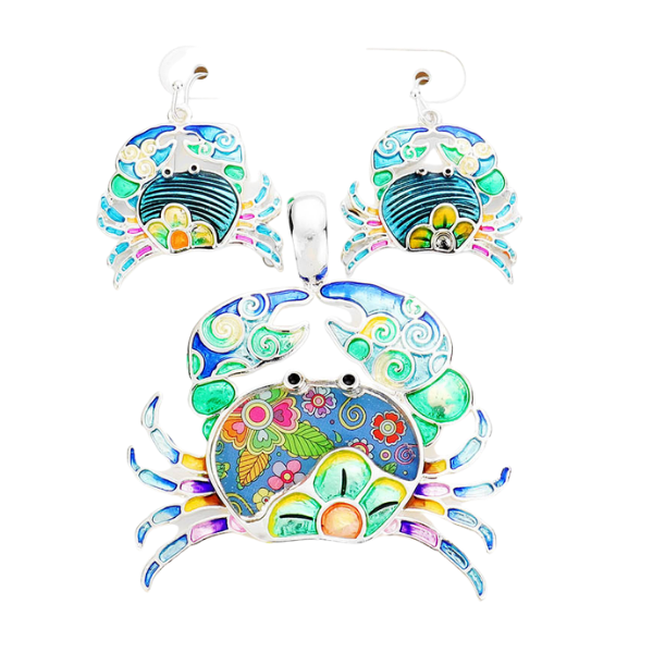 Crab Enamel Pendant Earrings Set by icon Collection sparkle armand jewelry