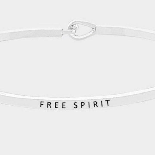 "FREE SPIRIT" Thin Silver Metal Hook Bracelet
