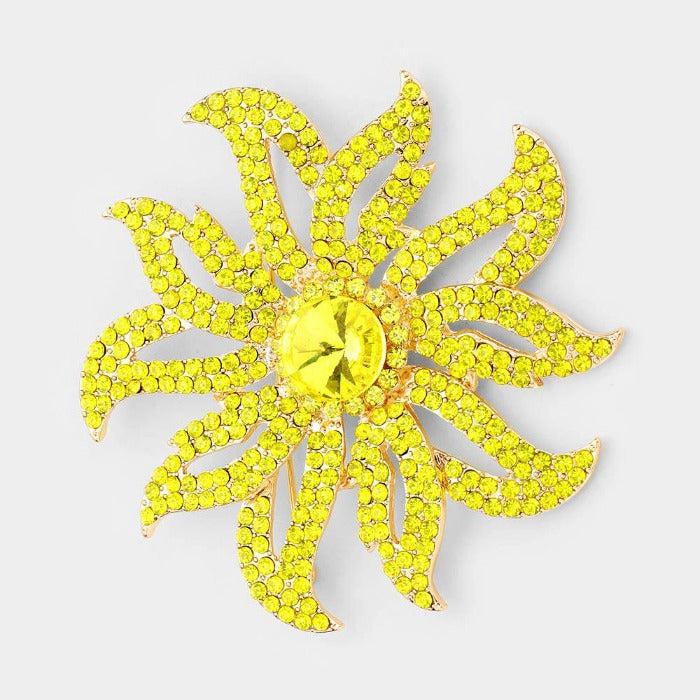 Flower Yellow Crystal Pave Pin Brooch