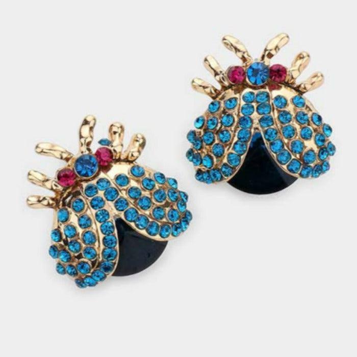 Ladybug Rhinestone Evening Stud Earrings