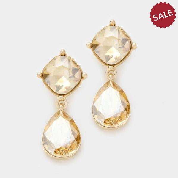 Miro Topaz Color Crystal Teardrop Gold Earrings-Earring-SPARKLE ARMAND
