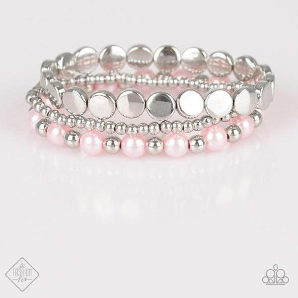 Paparazzi "Girly Girl Glamour" Pink Faux Pearls & Silver 3 Beaded Bracelets