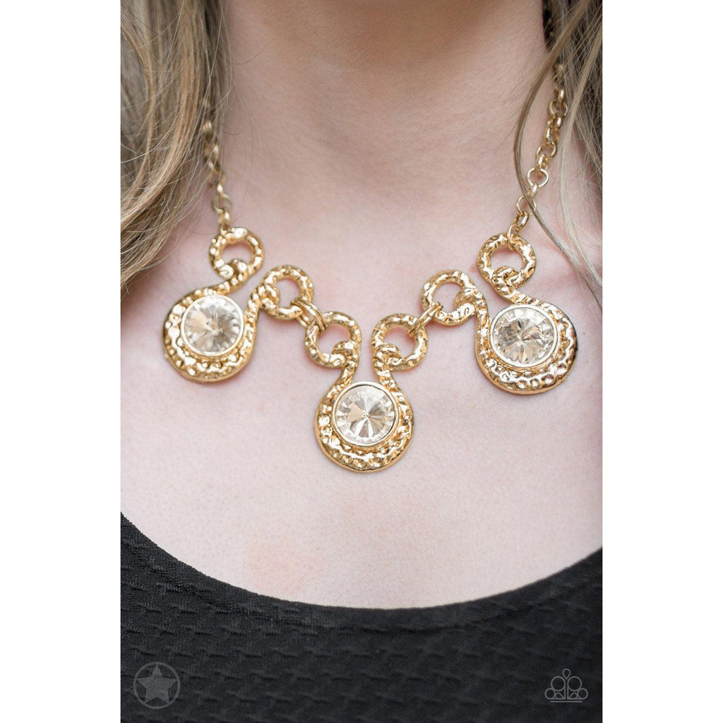 Gold rhinestone necklace paparazzi Clearance