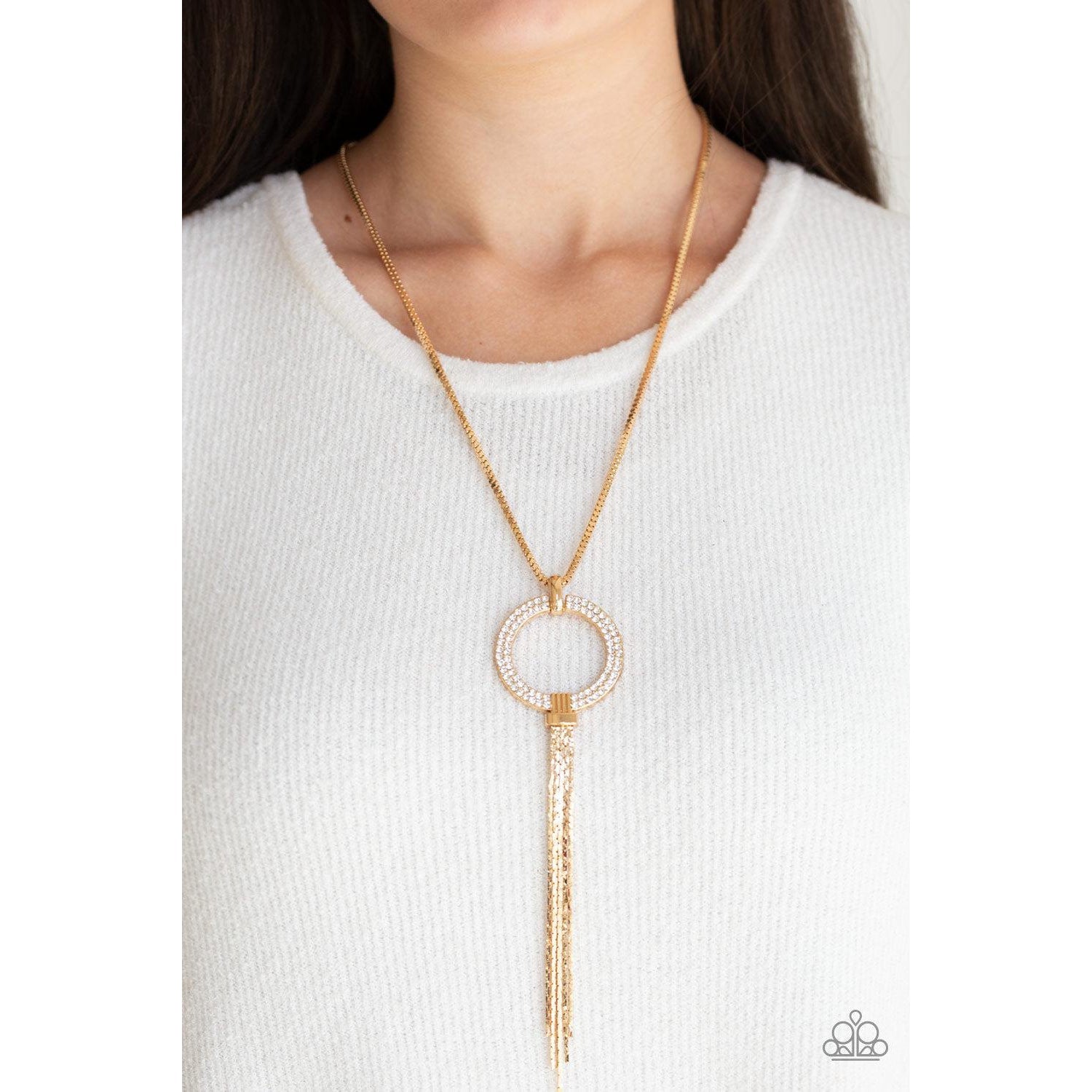 Paparazzi Not A HEIR Out Of Place Gold Necklace & Earrings Set-Necklace-SPARKLE ARMAND