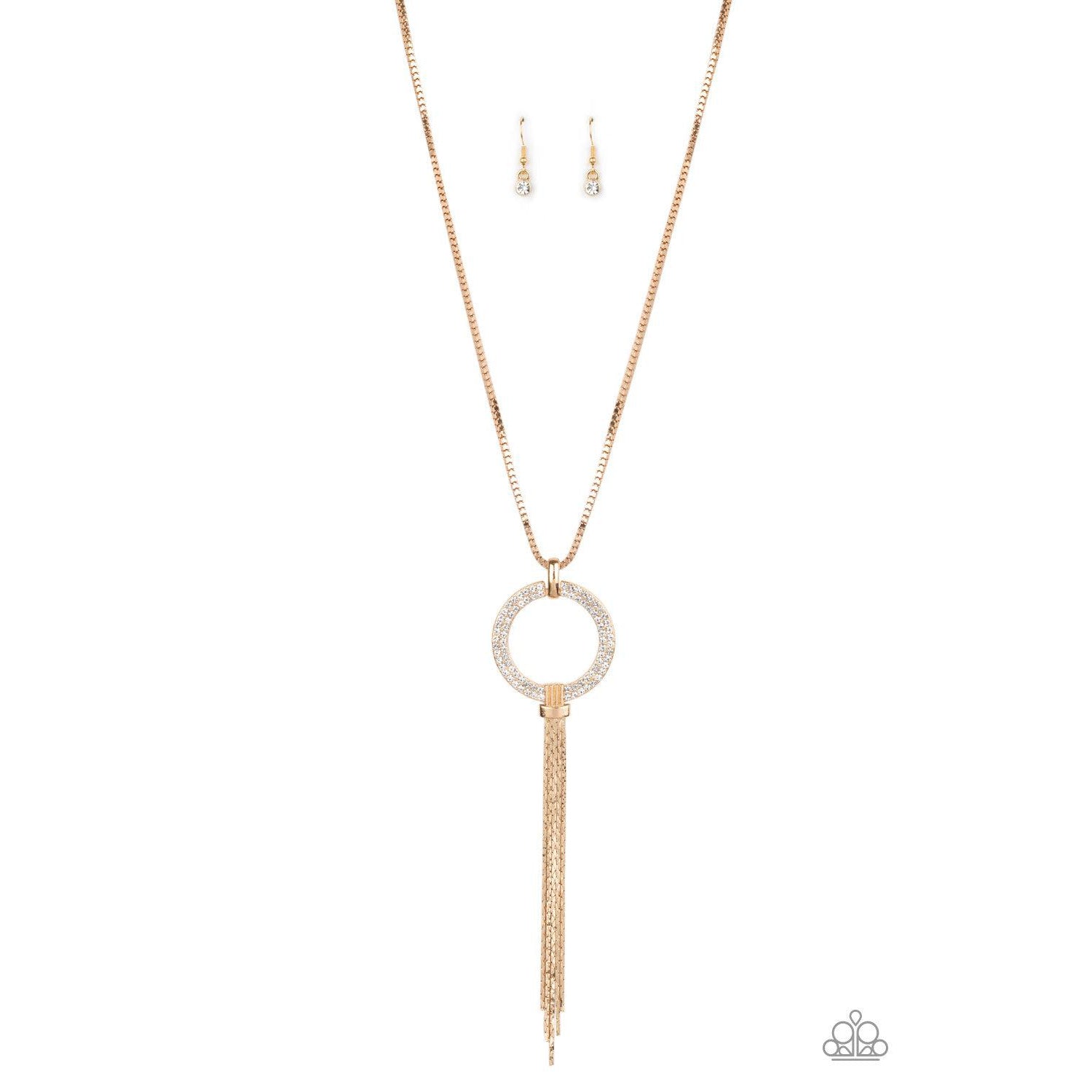 Paparazzi Not A HEIR Out Of Place Gold Necklace & Earrings Set-Necklace-SPARKLE ARMAND