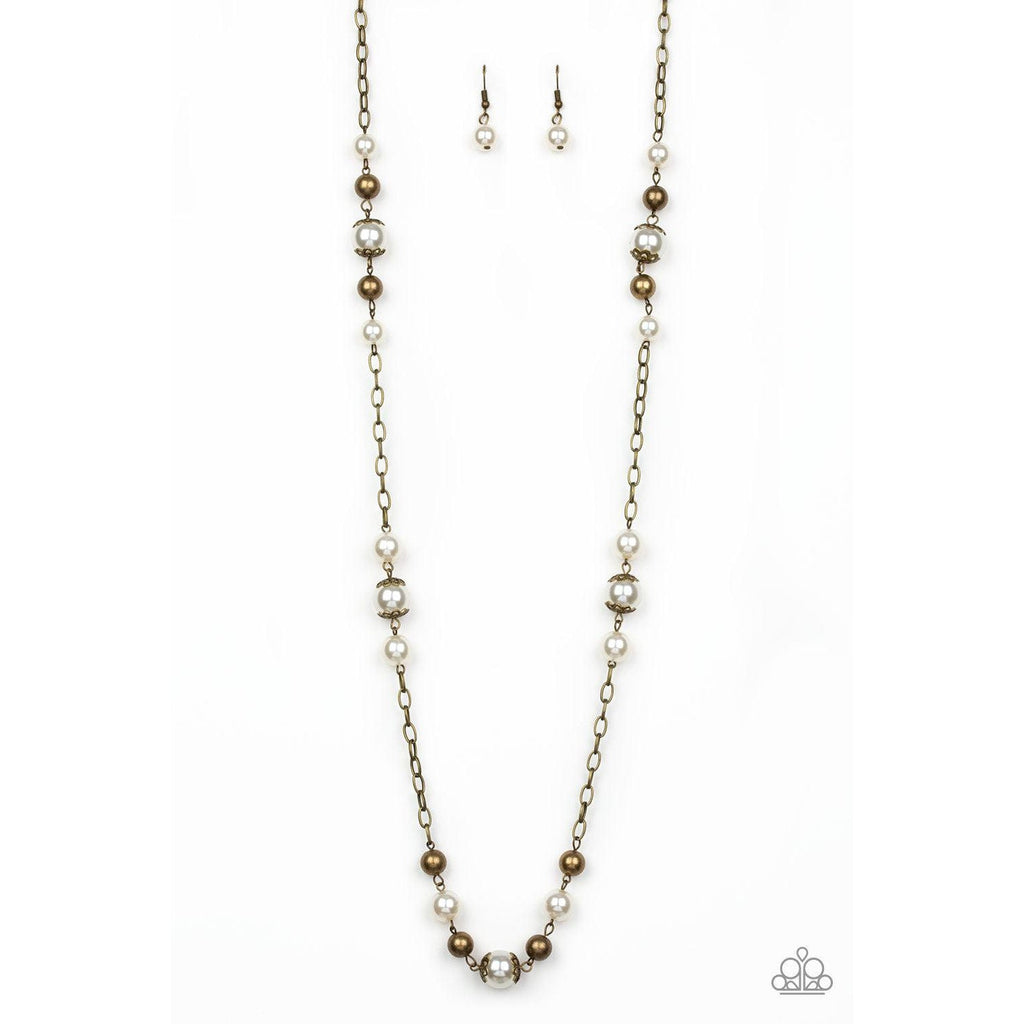 Paparazzi Wall Street Waltz Brass Necklace & Earrings Set-Necklace-SPARKLE ARMAND