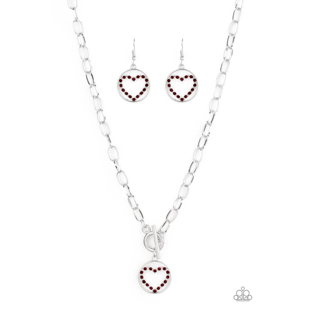 Paparazzi With My Whole Heart - Red Necklace & Earrings Set-Necklace-SPARKLE ARMAND