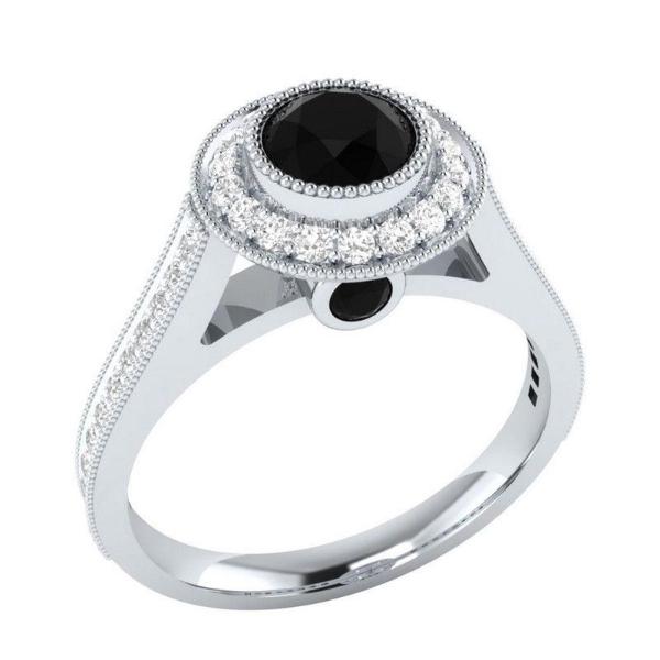 Simulated Black & White Sapphire 1.35ct Silver Plated Ring Size 6-Ring-SPARKLE ARMAND