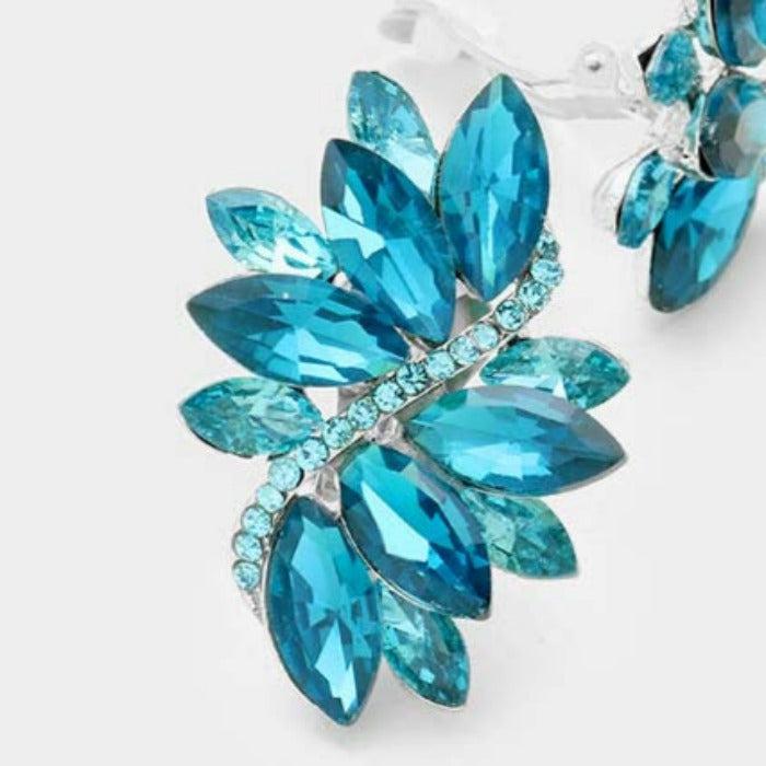 Swirl Blue Zircon Marquise Crystal Clip On Earrings