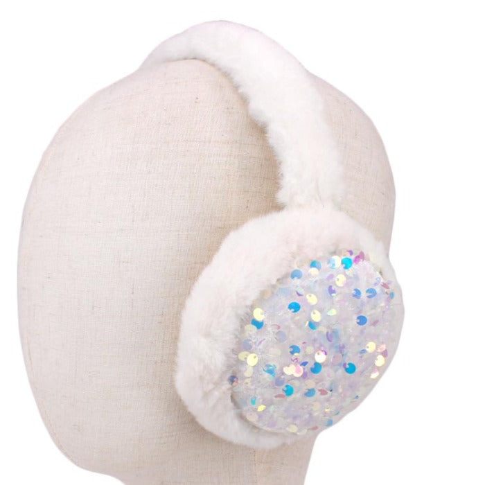 White Bling Stone Cluster Fluffy Plush Fur Earmuff