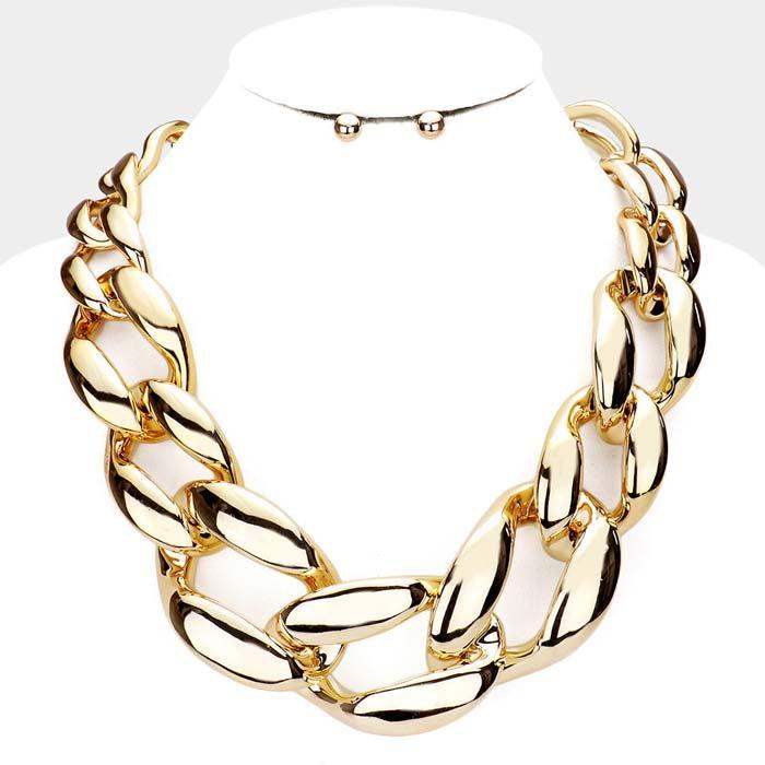 Bold Chunky Gold Metal Chain Necklace Set-Necklace-SPARKLE ARMAND