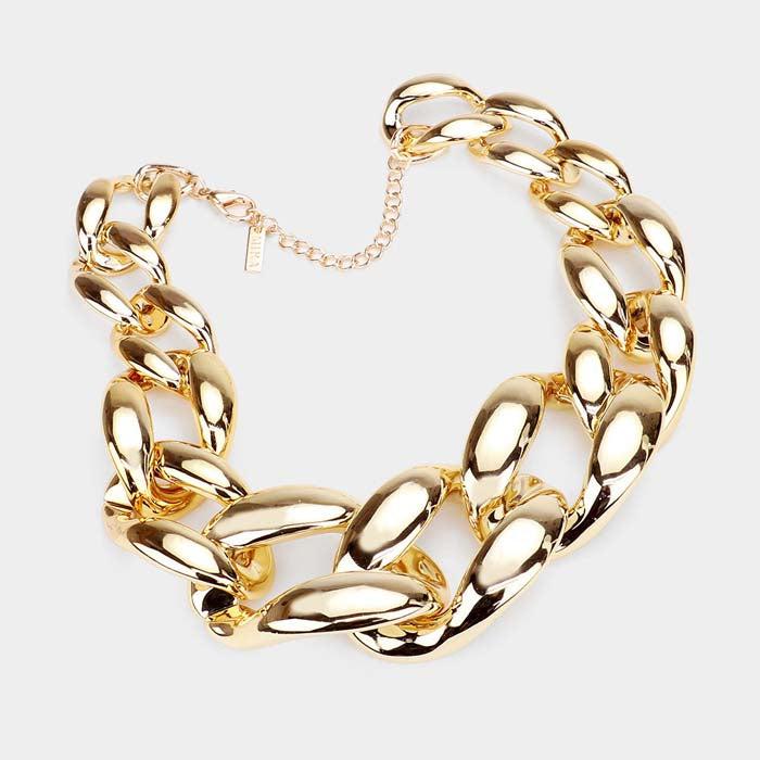 Bold Chunky Gold Metal Chain Necklace Set-Necklace-SPARKLE ARMAND