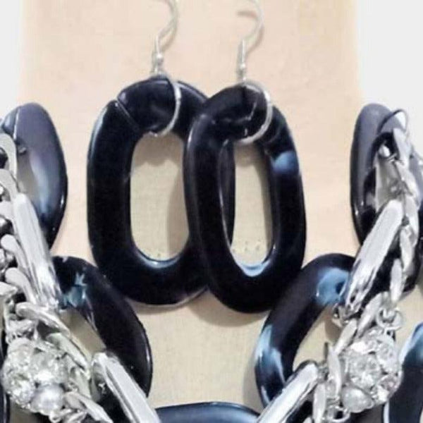 Chunky Open Oval Celluloid Acetate Metal Chain Link Necklace