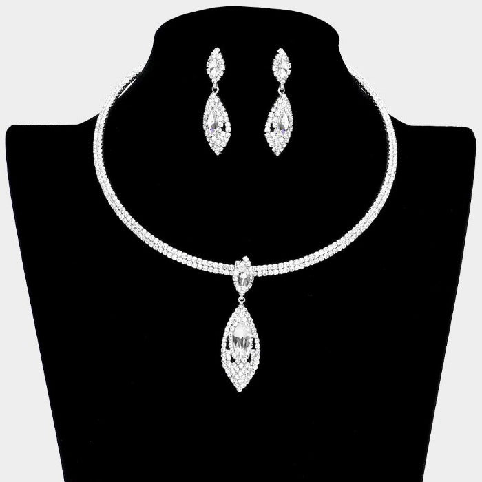 Clear Marquise Stone Accented Rhinestone Choker Necklace Set Sparkle Armand