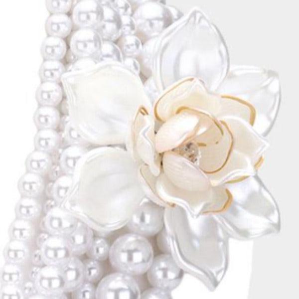 Floral White Collar Multi Strand Pearl Necklace Set-Necklace-SPARKLE ARMAND