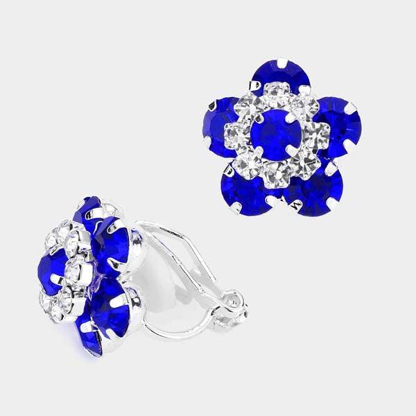 Flower Blue Bubble Stone Silver Clip on Earrings-Earring-SPARKLE ARMAND
