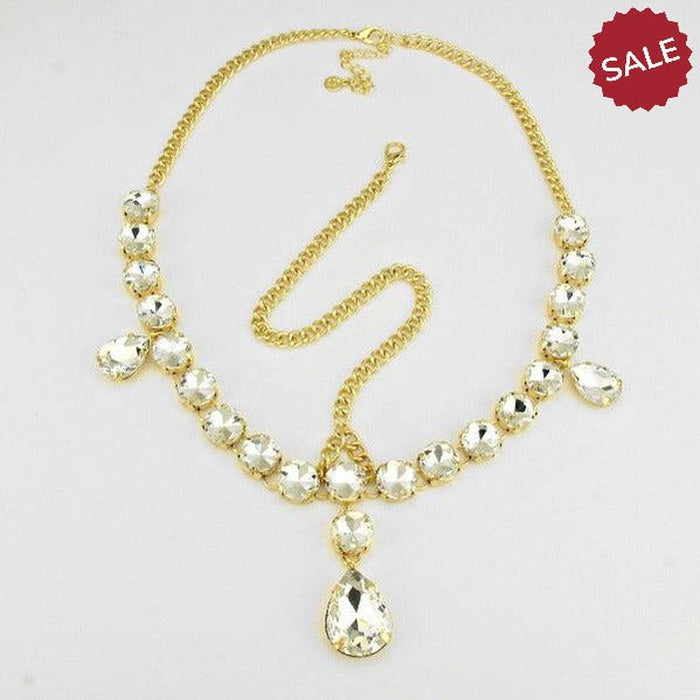 Gold Head Chain Round Teardrop Stones-Hair Accessories-SPARKLE ARMAND