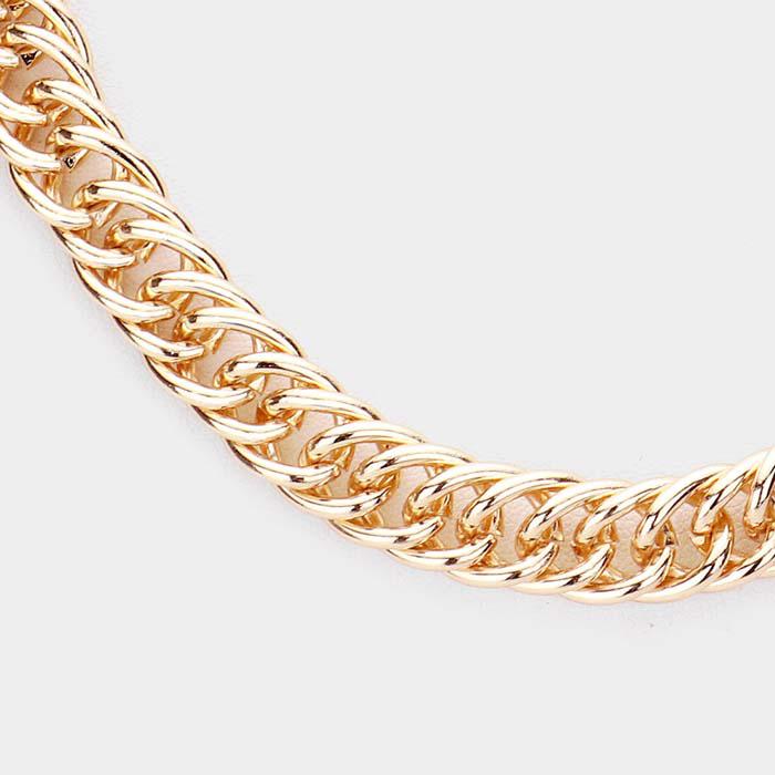 Metal Open Circle Link Gold Necklace Set