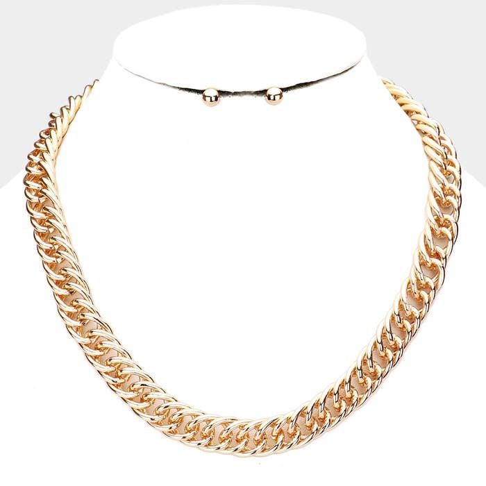 Metal Open Circle Link Gold Necklace Set