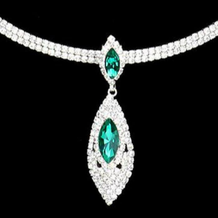 Emerald Green Marquise Stone Accented Rhinestone Choker Necklace Set Sparkle Armand Jewelry